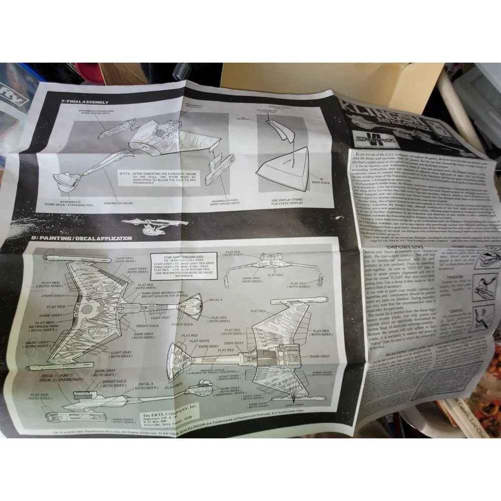 Vintage AMT Star Trek Klingon Battle Cruiser Model Kit Open Box Unbuilt